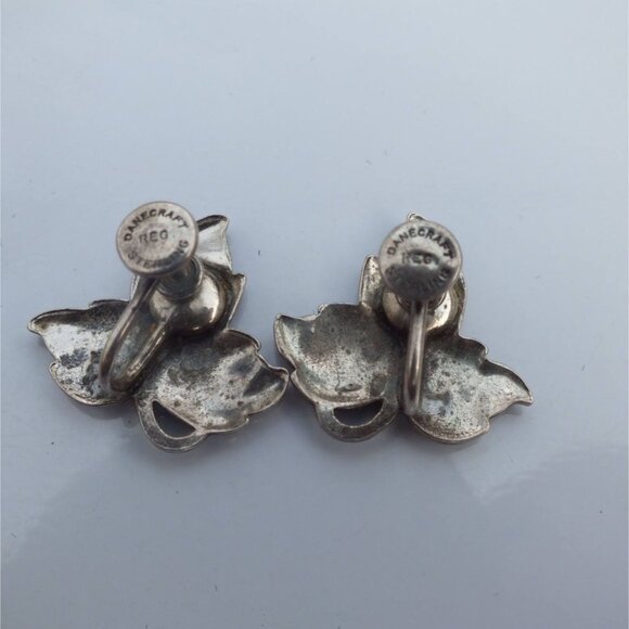 Danecraft Sterling Silver Vintage Leaf Screw Back Earrings - Picture 5 of 6